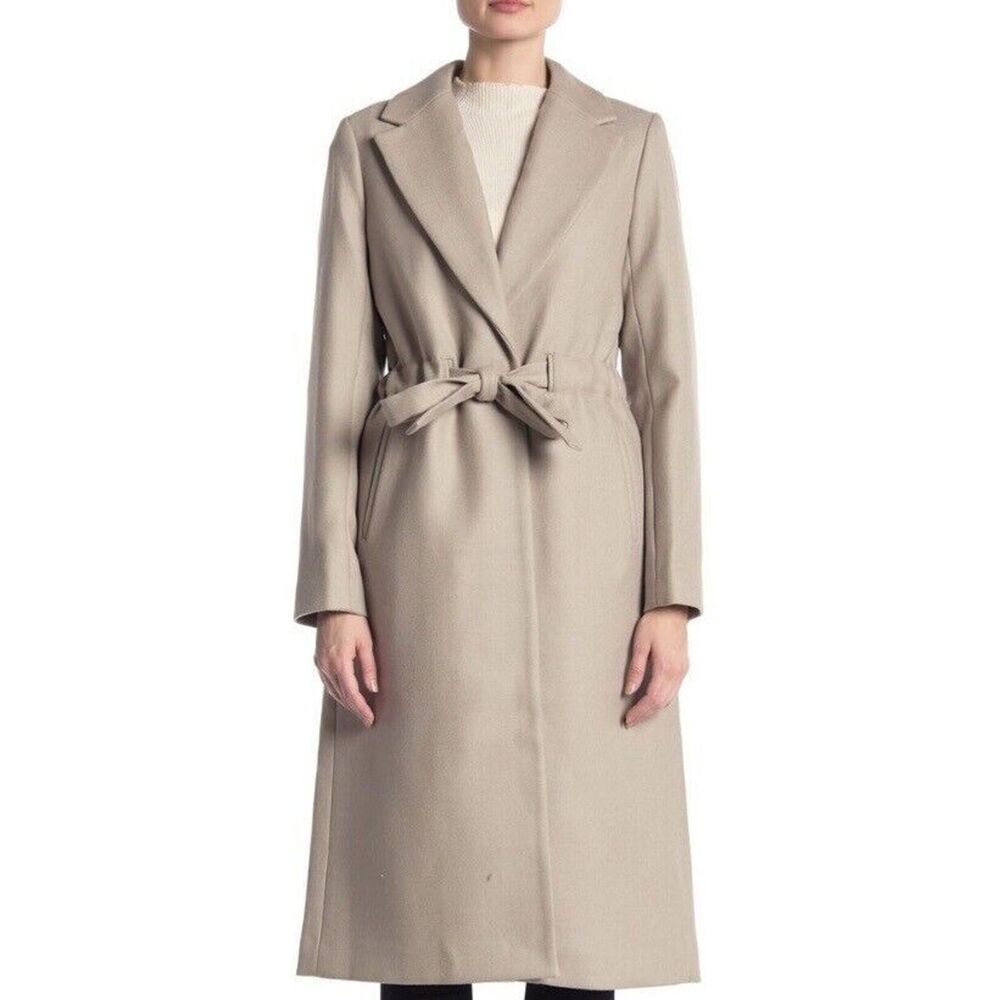 J.Crew Women's Tie-Waist Double-Serge Wool Topcoat Beige Light Stone Size 10